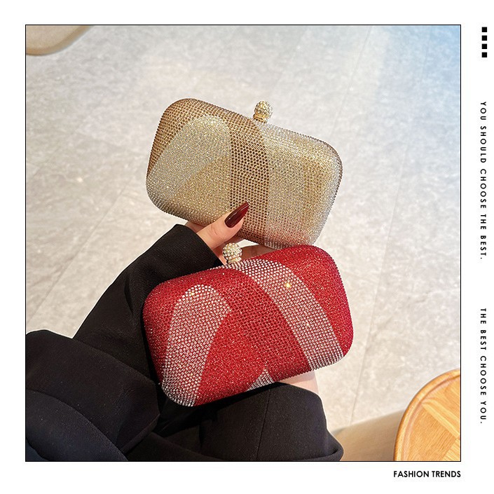 Bolsa de cena de lujo ligera transfronteriza de damas, bolsas de mano de diamante brillante, bolsas de cena de boda de cadena de alto nivel