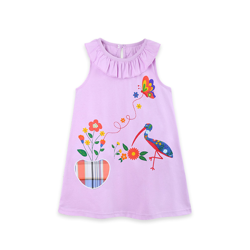 26 verano nuevo vestido infantil de estilo europeo y americano de dibujos animados bolsos gatos niñas vestido de princesa vestido a rayas de moda vestido infantil