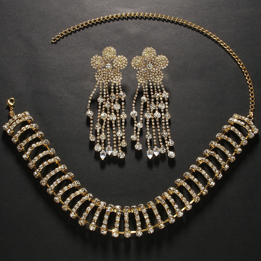 2024 elegante flor joyería traje europeo y americano de lujo hueco collar boda joyería conjunto