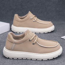 男鞋2025秋季新款户外皮面防滑耐磨厚底鞋男士青春潮流百搭休闲鞋