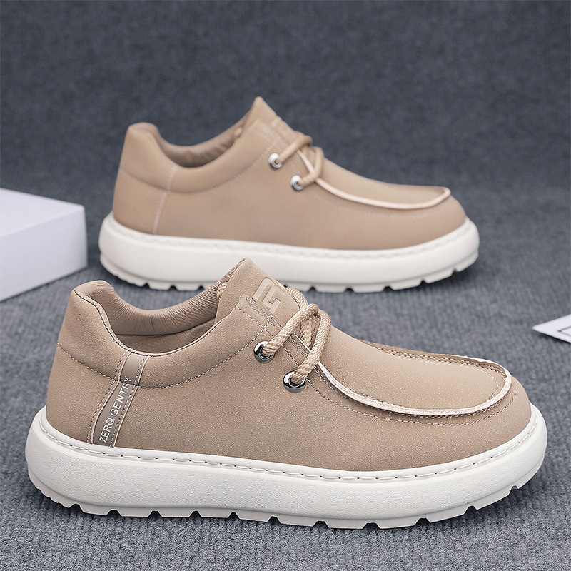 男鞋2025秋季新款户外皮面防滑耐磨厚底鞋男士青春潮流百搭休闲鞋