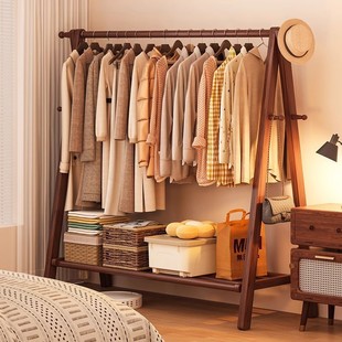 Solid Wood Hanger Floor Bedroom Coat Rack Household Drying Rack Indoor Clothes Shelf Wooden Hanger