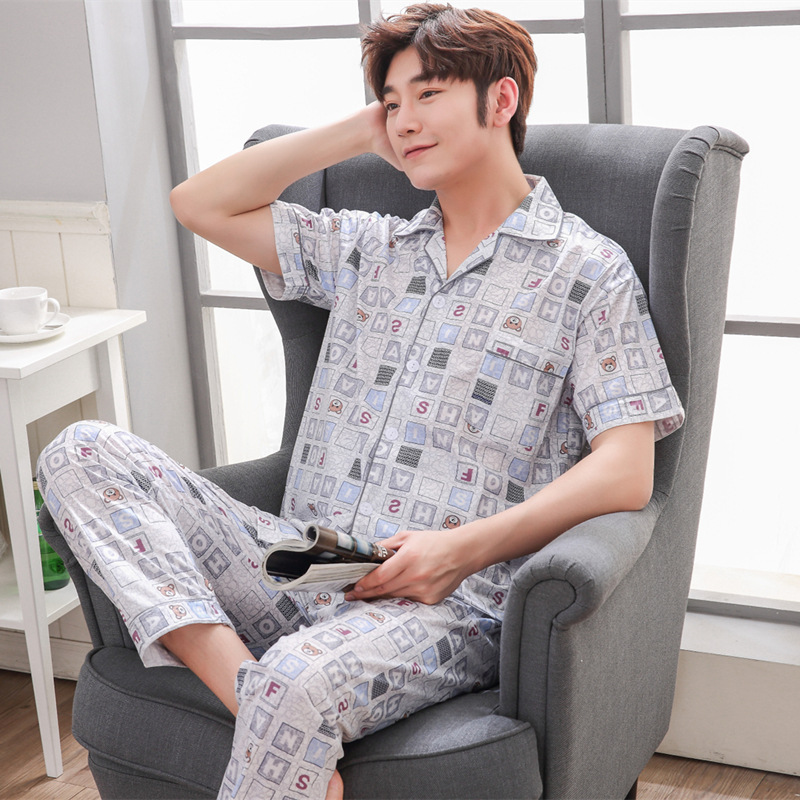 2022 nuevo pijama de primavera y verano para hombres manga corta pantalones largos coreanos sueltos ropa de casa juvenil dos conjuntos