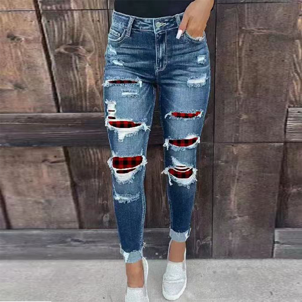 Retro Solid Color Denim Cotton Full Length Jeans