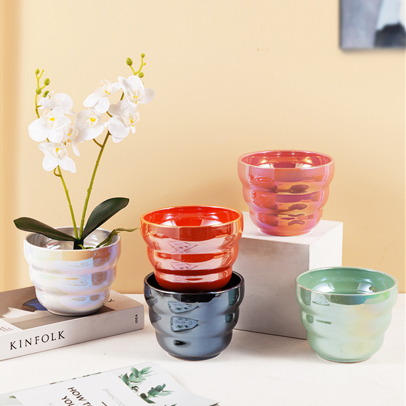Nordic INS-style pearlescent ceramic pot, colorful ceramic container, orchid, pothos, balcony ceramic pot, orchid pot