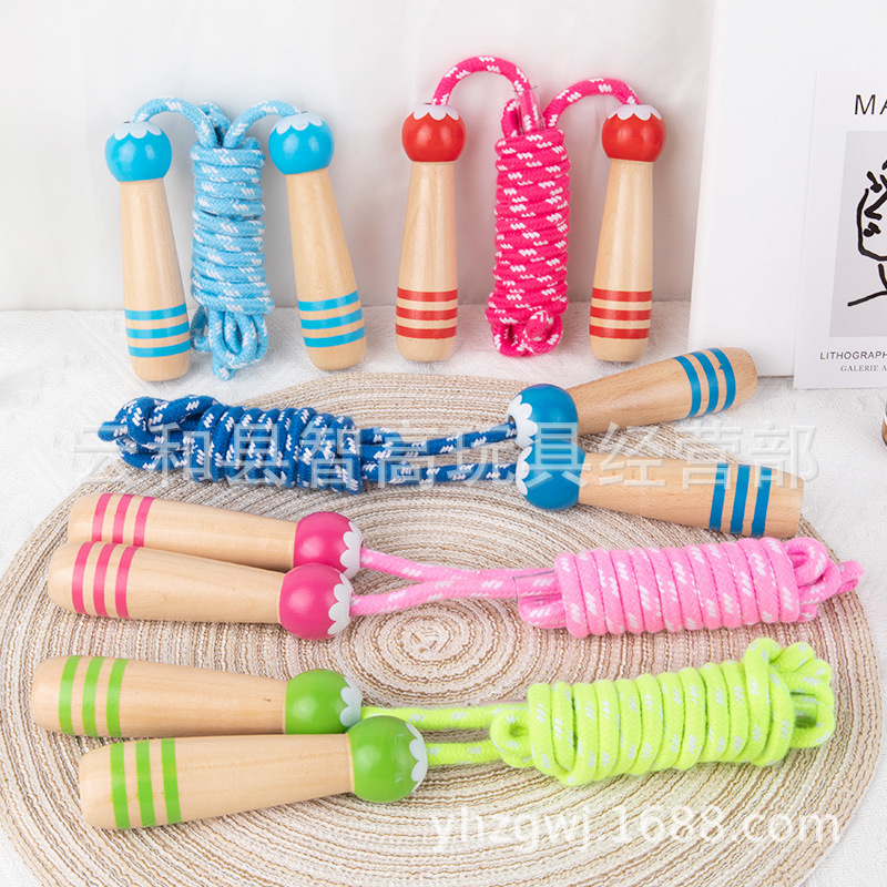 De madera de dibujos animados para niños saltar la cuerda de jardín de infantes ajustable suministros para estudiantes equipo de fitness para niños Deportes deportes al aire libre