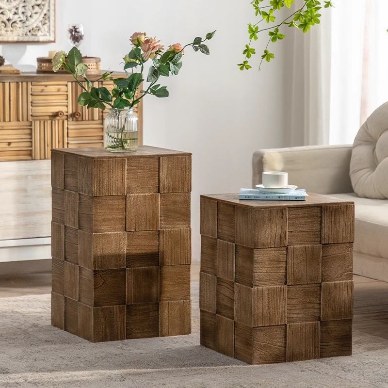 Wabi-Sabi Style Living Room Sofa Side Table Solid Wood Balcony Small Coffee Table B&B Storage Bedside Table Simple Floor-Standing Corner Table