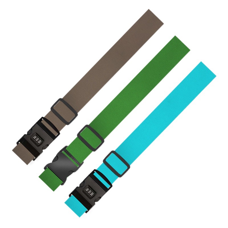 Cross-border polyester one-word luggage strap buckle password lock luggage strap solid color anti-theft suitcase packing strap rope