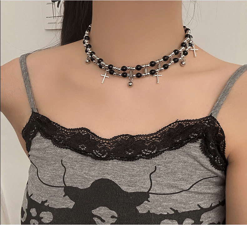 Classic Style Cross Alloy Glass Beaded Chain Choker Wholesale display picture 2