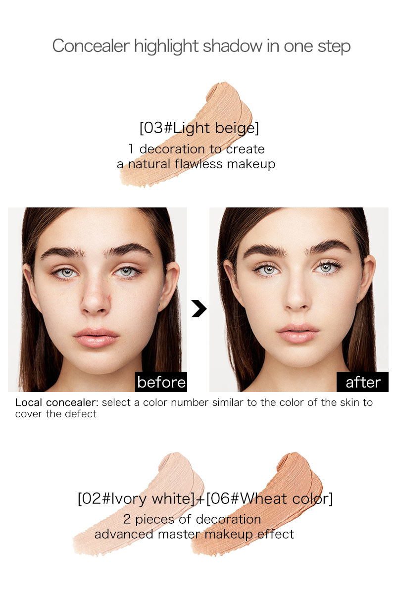VIBELY 3D Double-Head High-Gloss Contouring Stick, Facial Concealer, Dark Circles and acne Marks Concealer Pen, Brightening Underbed Pen Item Picture