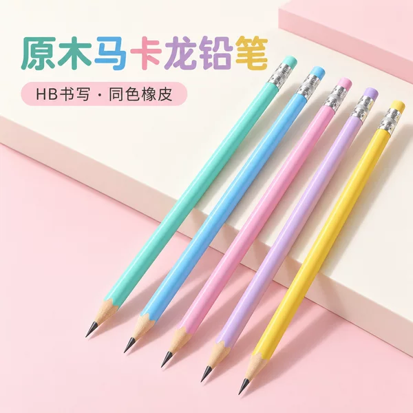 Macaron Log Hb Pencil Hole Pen Cross-Border Basswood Triangle Pole Hole Pencil Student Kidsren Correct Grip Posture