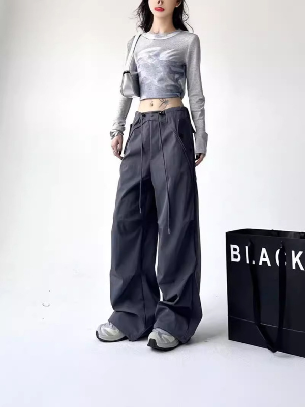 夏の新作ワークパンツ、女性用夏用アメリカンスタイルワイドレッグパンツ、ゆったりとしたエレガントなフロアレングススポーツパンツ|undefined