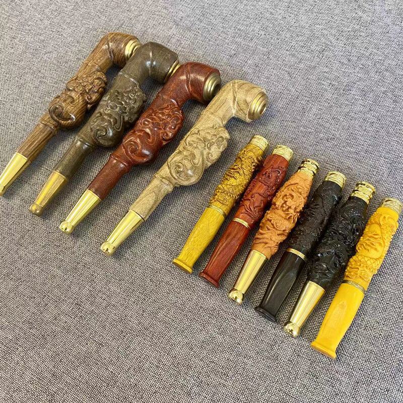 金丝楠木 大叶黄花梨 紫光檀木老式烟斗貔貅烟杆过滤烟嘴可清洗|undefined