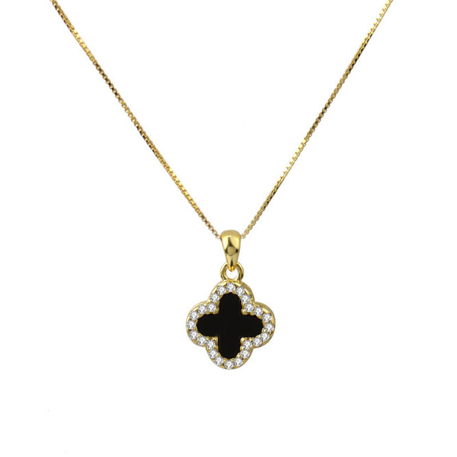Shake sound explosion full diamond four-leaf clover titanium steel necklace women's double-sided design sense clavicle chain 18k gold neck chain women wholesale