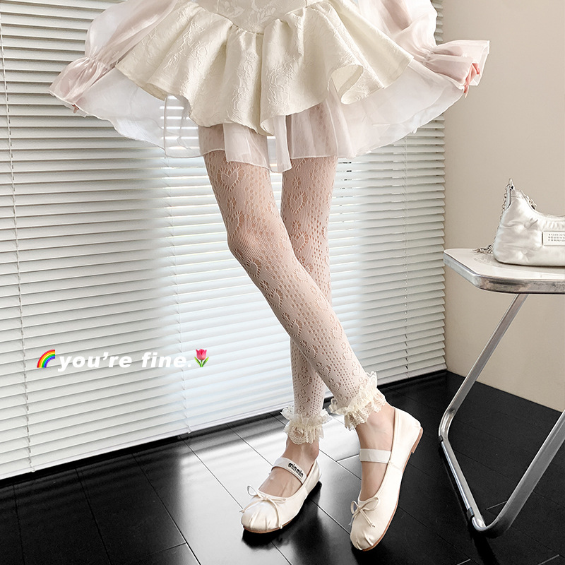 Botas, algodón, primavera y verano, pantalones finos Lolita de nueve puntos, calcetines de fondo de encaje de lunares de amor puro
