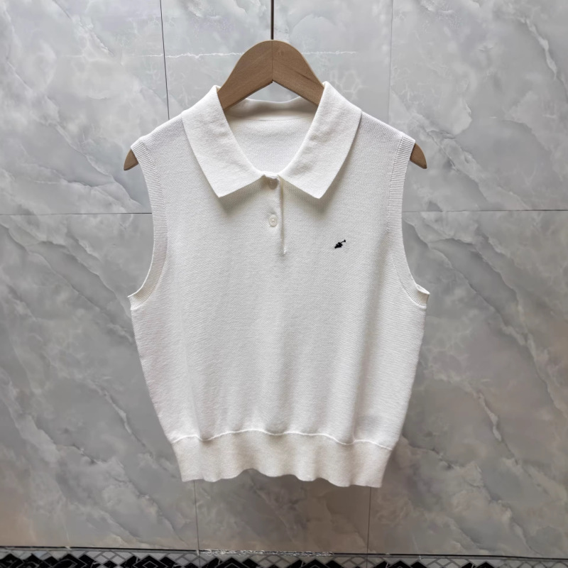 High-Quality/Small Horse Embroidery 26 Women's Vest Polo Lapel Vest Knitwear Casual Women's Style
