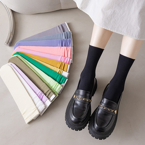 Socks for women spring and summer new velvet pile socks macaron solid color mid-calf socks student stockings Zhuji socks