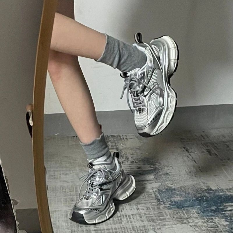 Zhao Lusi's Same-style Torre Shoes Fashion 2024 Autumn Silver Grey Joker sneaker Thick Sole Dirty Resistant Women's Shoes Zhao Lusi's Same-style Torre Shoes Fashion 2024 Autumn Silver Grey Joker sneaker Thick Sole Dirty Resistant Women's Shoes