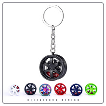 跨境礼品汽车TE37轮毂钥匙扣 改装可转动刹车轮毂金属钥匙扣挂件