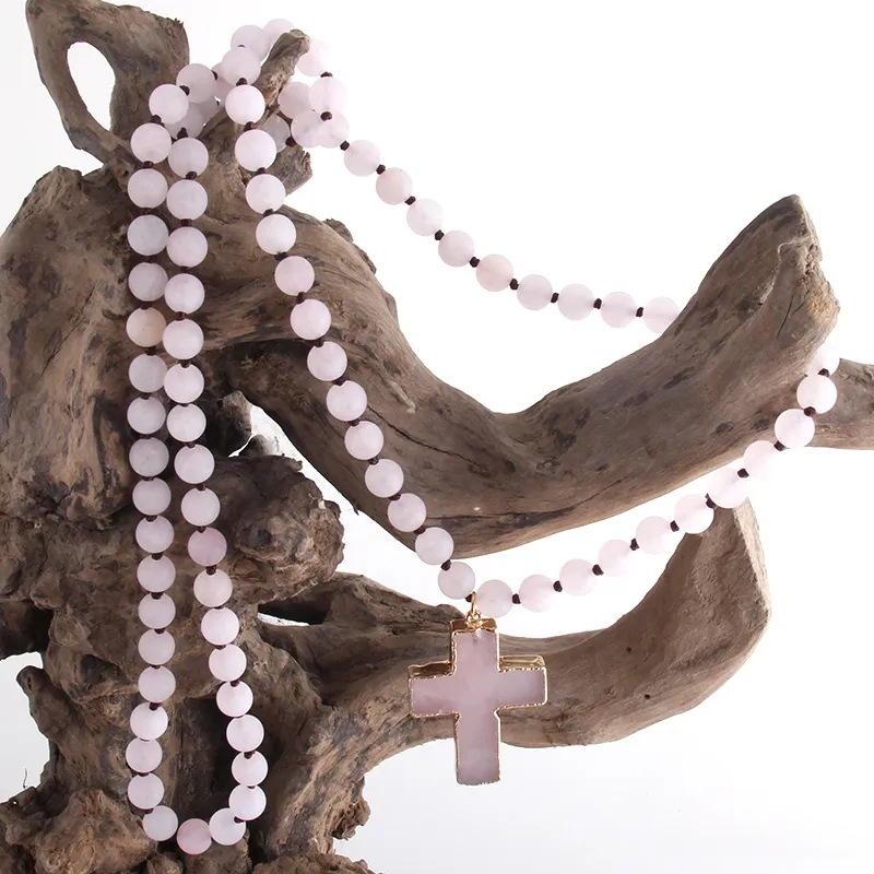 85g Weight Long Necklace Classification Natural Stone Chain Material Beaded Chain Chain Type 1 Piece Quantity Family Gathering, Date, Tea Party Occasion natural stone Material Cross Pattern Unisex Gender Bohemian Style Bohemian Cross Natural Stone Beaded Chain Long Necklace In Bulk 6