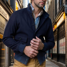 Simple design British jacket跨境简约套罗纹立领男士春秋毛呢外