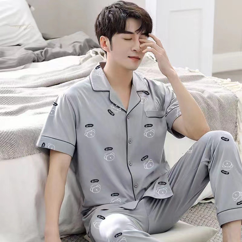 Pijama de algodón para hombre ropa de verano de manga corta para el hogar traje de dos piezas de algodón delgado de verano para hombres