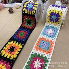 模造手かぎ針編み刺繍バーコードレースファッション靴衣類装飾アクセサリーかぎ針編み正方形刺繍マルチカラージャカードリボン