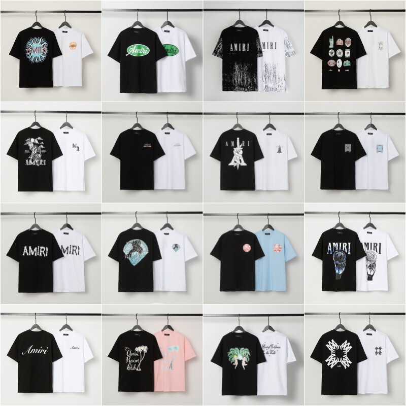 Cross-Border Men's Short-Sleeved Shirt Summer New Double Yarn Amiri Letter Logo Printing Loose Short-Sleeved T-Shirt Cross-Border Men's Short-Sleeved Shirt Summer New Double Yarn Amiri Letter Logo Printing Loose Short-Sleeved T-Shirt