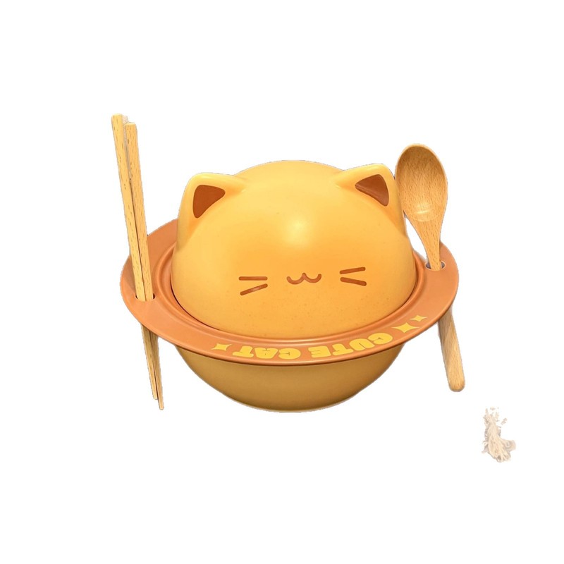 创意卡通烤面包小猫系列泡面碗系列面包杯碟餐具套装家用送礼|undefined