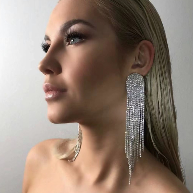 Flash claw chain geometric series alloy set auger diamond long tassel earrings earrings women in Europe and the exaggerated the feast