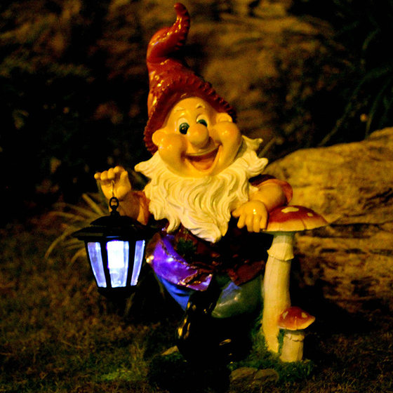 Outdoor Garden Sculpture Cartoon Dwarfs Solar Light Ornaments Courtyard Lawn Garden Landscape Sculpture