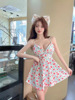 Cross V-neck suspender covers the belly and slims down， with a waist cinched hem and a nightclub base dress