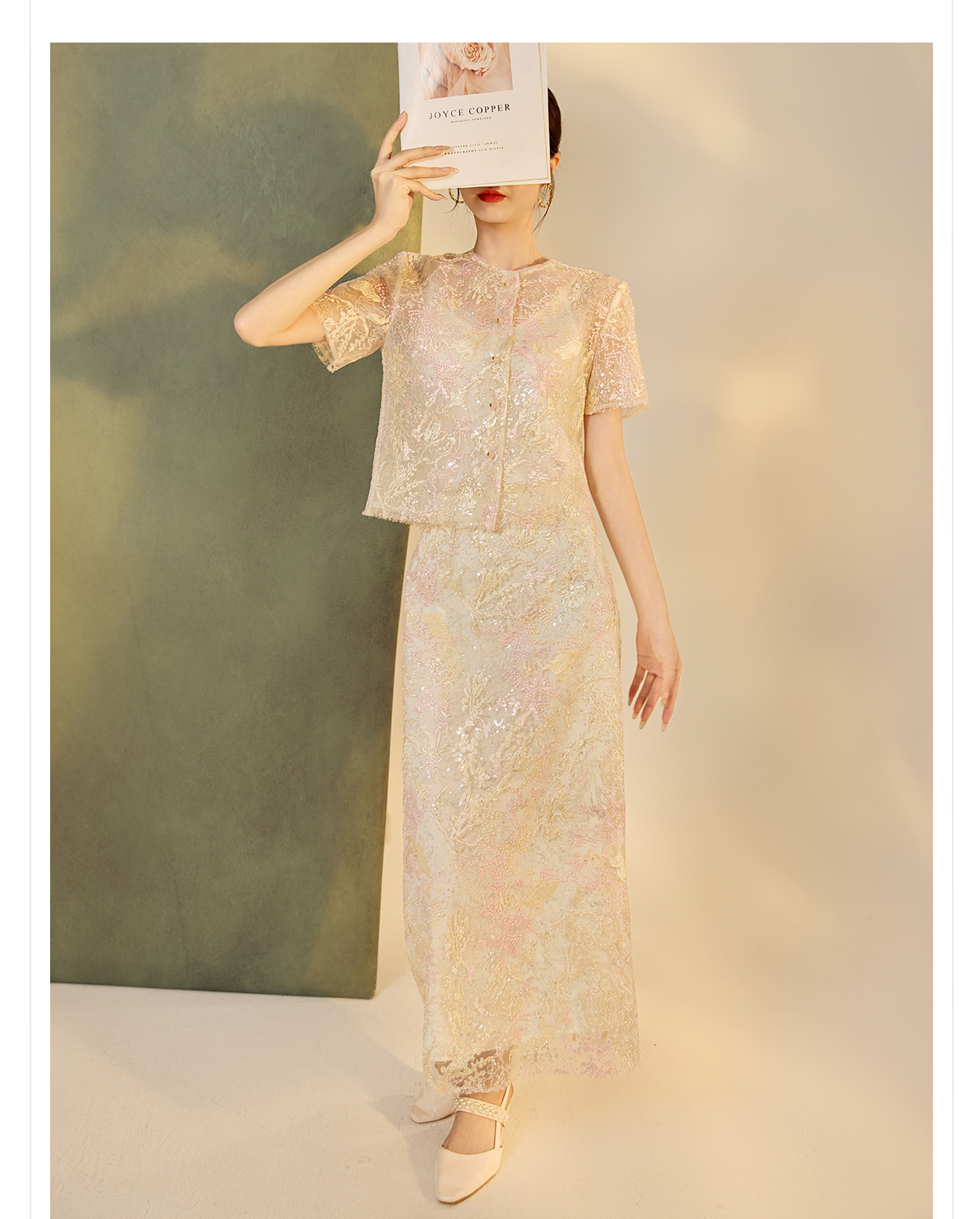 Bộ áo váy hai mảnh ren đính sequin phong cách Trung Hoa mới N6071 — áo, váy chi tiết 13