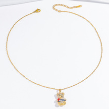 项链女网红欧美潮牌嘻哈小熊项链个性满钻可爱吊坠彩色跨境锁骨链