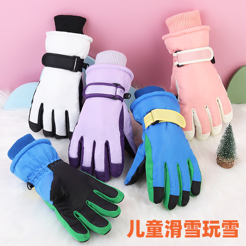 Pantalla táctil para niños de 3 - 17 años de invierno grueso a prueba de frío impermeable a prueba de viento antideslizante y caliente para jugar con guantes de seda