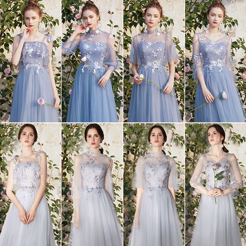 Bridesmaid Dress 2026 New Spring Blue Slimming Fairy-Like Mid-Length Sister Group Dress Female Student Party Dress