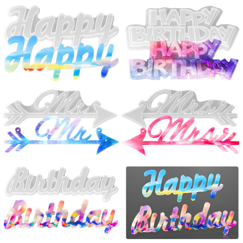 24 Epoxy Molds with blessing characters, Happy Birthday, Marriage and Love, English Blessing Slogans, Abrasive Cake Molds Wholesale