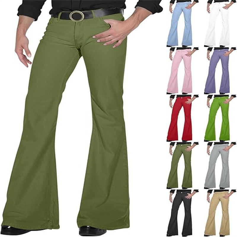 Men's Cross-Border Amazon Solid Color Daily Casual Stretch Slim Retro Bell-Bottom Pants
