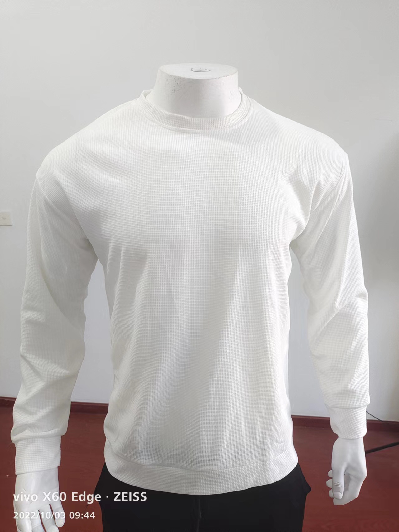 Men's T emu Solid Color Waffle Long Sleeve T-shirt Spring and Autumn New Round Neck Top for Men_voghion.com