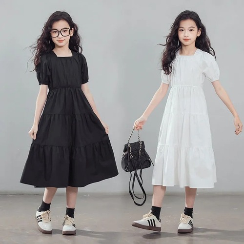 Ladies' Summer Personality Princess Dress New Korean Version Trendy Girls' Long Knee-Length Skirt Summer Outfit Solid Color One-Piece Dress