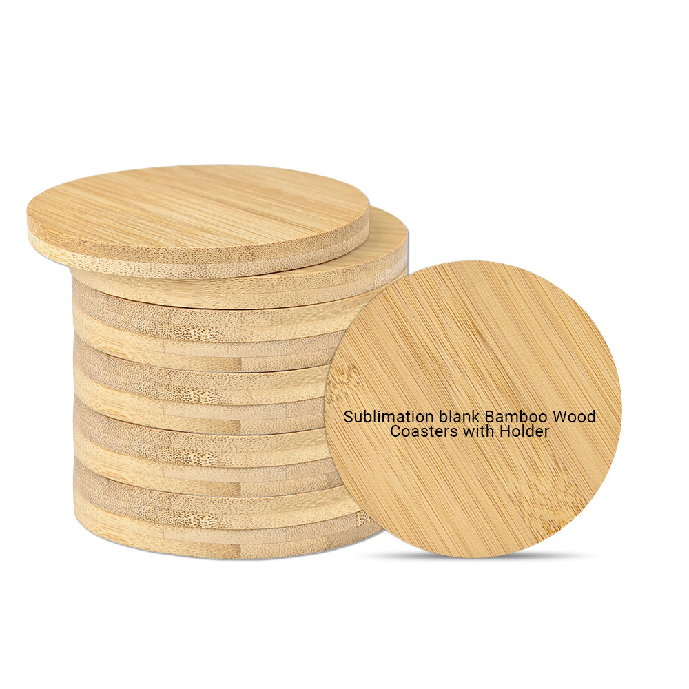 Nuevos productos de transferencia térmica de bambú y madera taza almohadilla redonda material único al por mayor