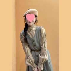 法式复古气质衬衫+背心裙套装高级感小众显瘦连衣裙打底衫两件套