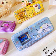 Student stationery set Kuromi pencil box double-layered stationery box cute creative cartoon tin pen box prizes