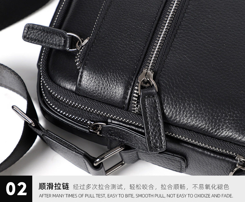 Túi đeo chéo nam da bò thật 20×8×24 cm kiểu mới đơn giản — Màu đen chi tiết 17