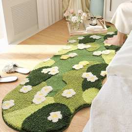 清新花朵植绒地毯簇绒卧室床边毯家用客厅吸水防滑沙发茶几大地毯