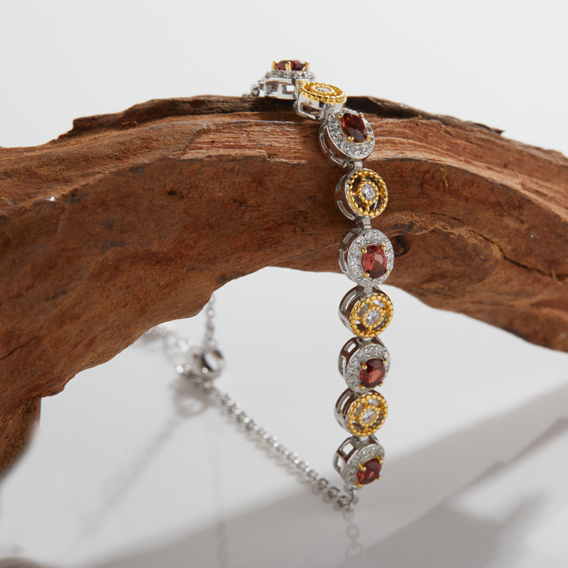 1 Piece Quantity 925 Sterling Silver Crystal Garnet Geometric Bracelets