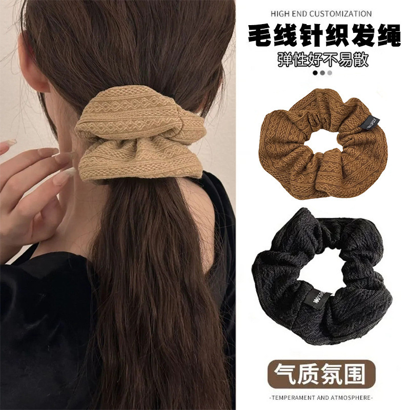 Patrón nacional retro anillo de cabello de intestino grueso tejido francés polifacé tela sólida cuerda de cabello coreana adornos de cabello de cabello de color curry para mujeres