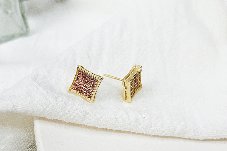 Black Color Exquisite Fashion Gold-plated Zircon Stud Earrings Square Stud Earrings Cross-border Supply Exquisite All-match Small Zircon Earrings