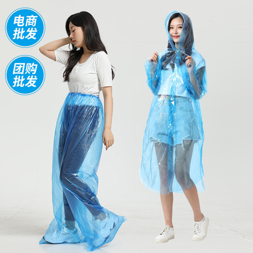 Wholesale PE buttons raincoat and rain pants, transparent fashionable adult raincoat for outdoor travel, reusable raincoat