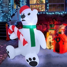 北极熊小熊带围巾糖果棒可爱儿童玩具充气装饰品圣诞礼物庭院道具